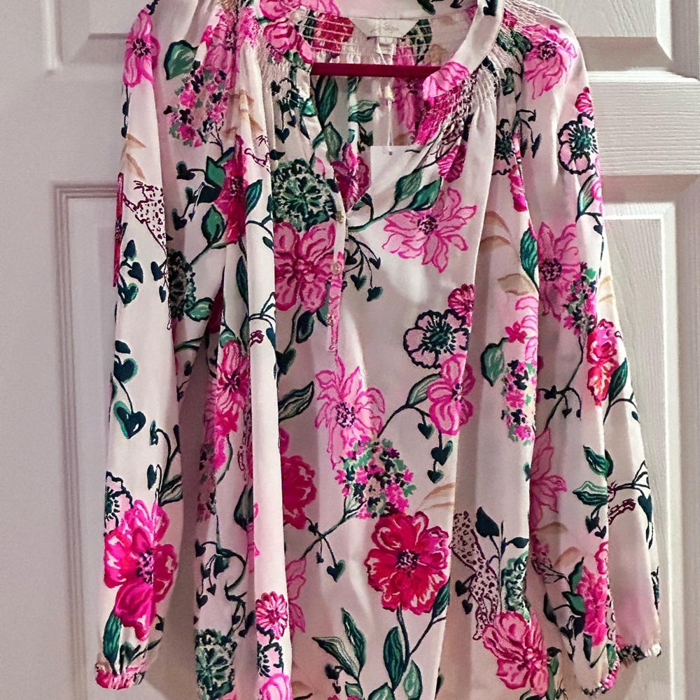 Lilly Pulitzer Authentic  Silk ‘Safari Sanctuary’ Floral Blouse